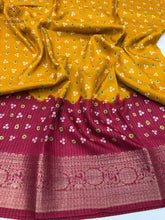 Load image into Gallery viewer, New Wedding Wear Yellow n Maroon Color Dola Silk Jacquard Zari n Print Work Fancy Designer Saree With Blouse
