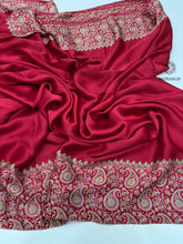 Load image into Gallery viewer, New Function Wear Red Color Pure Satin Silk Ajrak Printed Rich Pallu n Tussles Work Fancy Designer Saree
