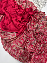 Load image into Gallery viewer, New Function Wear Red Color Pure Satin Silk Ajrak Printed Rich Pallu n Tussles Work Fancy Designer Saree
