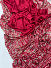 Load image into Gallery viewer, New Function Wear Red Color Pure Satin Silk Ajrak Printed Rich Pallu n Tussles Work Fancy Designer Saree
