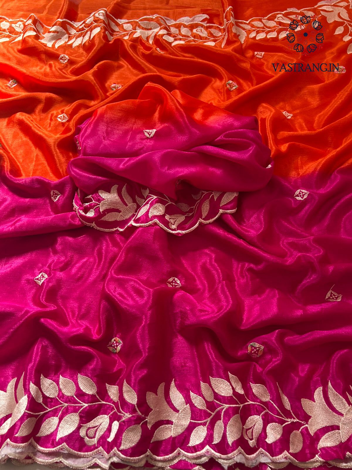 New Designer Soft Chinnon Double Shaded Heavy Embroidery n Jari Work Saree For Wedding