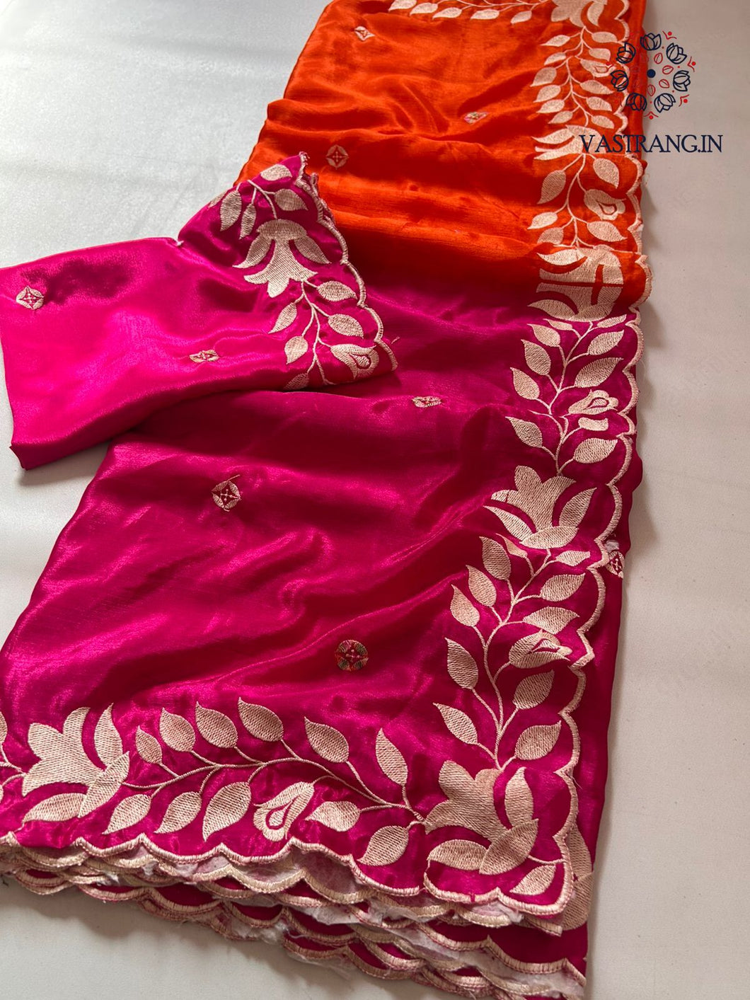 New Designer Soft Chinnon Double Shaded Heavy Embroidery n Jari Work Saree For Wedding