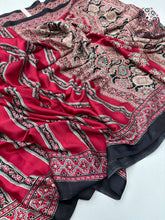 Load image into Gallery viewer, New Wedding Wear Red Color Pure Satin Silk Ajrak Printed Rich Pallu n Tussles Work Fancy Designer Saree
