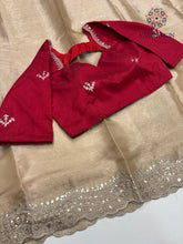 Load image into Gallery viewer, New Golden Color Partywear Jimmy Chu Fabric Sequence n Embroidered Fancy Designer Saree With Unstitched Blouse
