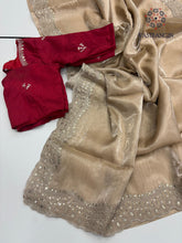 Load image into Gallery viewer, New Golden Color Partywear Jimmy Chu Fabric Sequence n Embroidered Fancy Designer Saree With Unstitched Blouse
