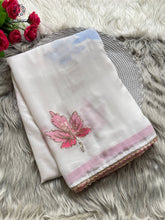 Load image into Gallery viewer, Latest Partywear White Color Soft Georgette Embroidery n Handbrush Print Work Fancy Designer Saree
