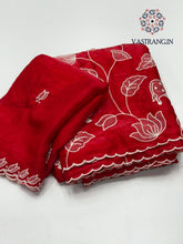 Load image into Gallery viewer, Beautiful Wedding Wear Red Colour Soft Crunchy Silk Embroidery Work Saree With Blouse
