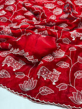 Load image into Gallery viewer, Beautiful Wedding Wear Red Colour Soft Crunchy Silk Embroidery Work Saree With Blouse
