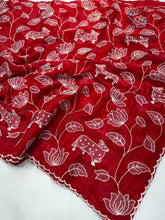 Load image into Gallery viewer, Beautiful Wedding Wear Red Colour Soft Crunchy Silk Embroidery Work Saree With Blouse
