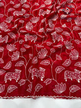 Load image into Gallery viewer, Beautiful Wedding Wear Red Colour Soft Crunchy Silk Embroidery Work Saree With Blouse
