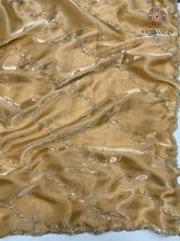 Load image into Gallery viewer, Attractive Golden Colour Partywear Sattin Silk Bits Maggam Cut Work Border Saree For Wedding
