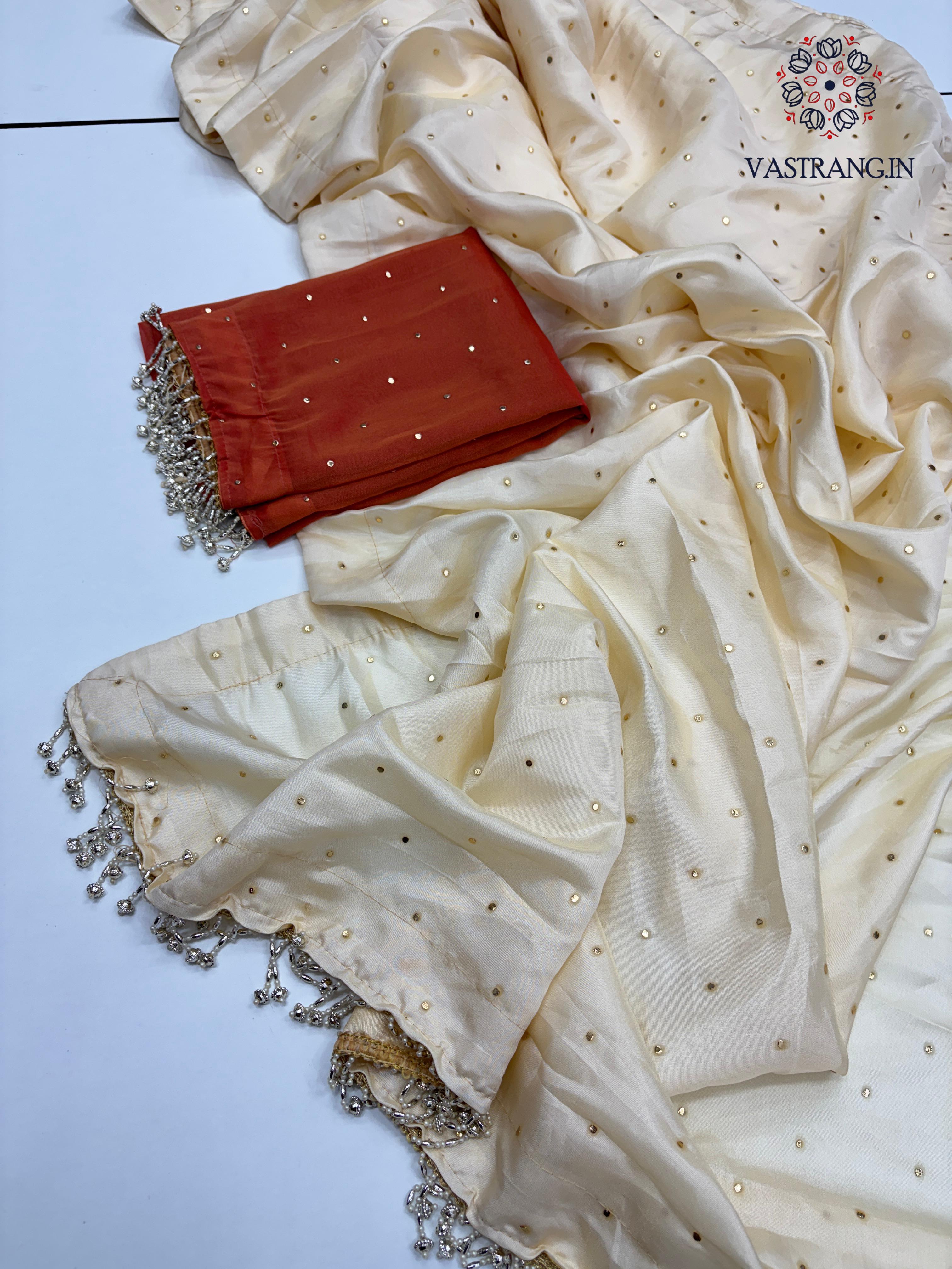 Bollywood Style Golden Colour Tissue Silk Mukesh Work With Heavy Fancy Lace Designer Saree
