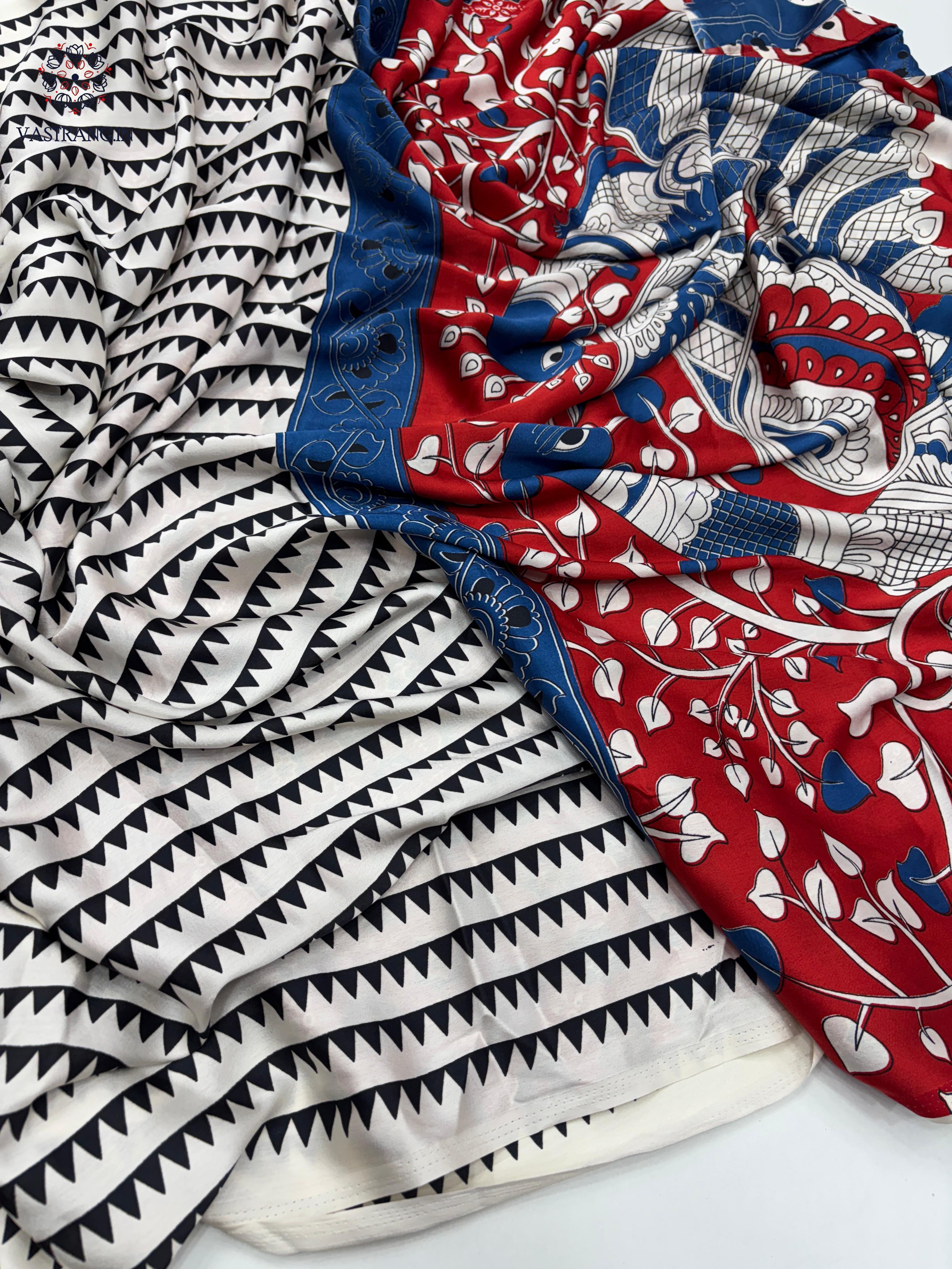 New Function Wear Pure Satin Silk Ajrak Printed Rich Pallu n Tussles Work Fancy Designer Saree