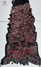 Load image into Gallery viewer, New Festive Wear Black n Red Pure Satin Silk Ajrak Printed Rich Pallu n Tussles Work Fancy Designer Saree
