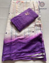 Load image into Gallery viewer, New Function Wear Cotton Linen Fabric Print n Hand Katha Thread With Mirror Work Fancy Designer Saree
