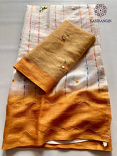 Load image into Gallery viewer, New Function Wear Cotton Linen Fabric Print n Hand Katha Thread With Mirror Work Fancy Designer Saree
