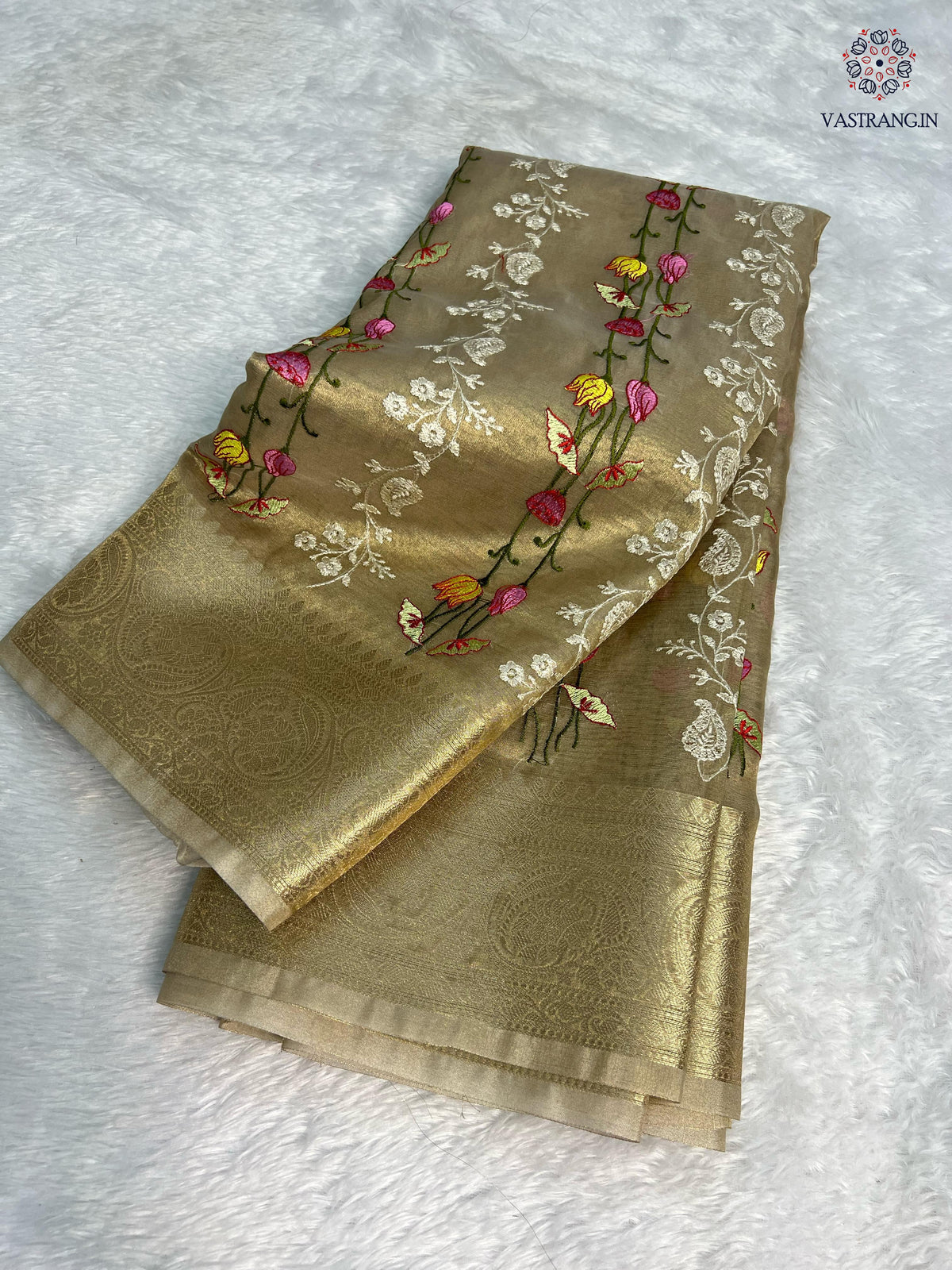 New Wedding wear Golden Color Banarasi TIssue Silk Emboidery Work Fancy Designer Saree With Blouse
