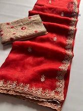 Load image into Gallery viewer, New Wedding Wear Red Color Crunchy Chiffon Silk With Beautiful Embroidery Work Fancy Designer Saree
