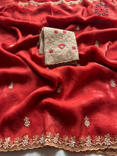 Load image into Gallery viewer, New Wedding Wear Red Color Crunchy Chiffon Silk With Beautiful Embroidery Work Fancy Designer Saree
