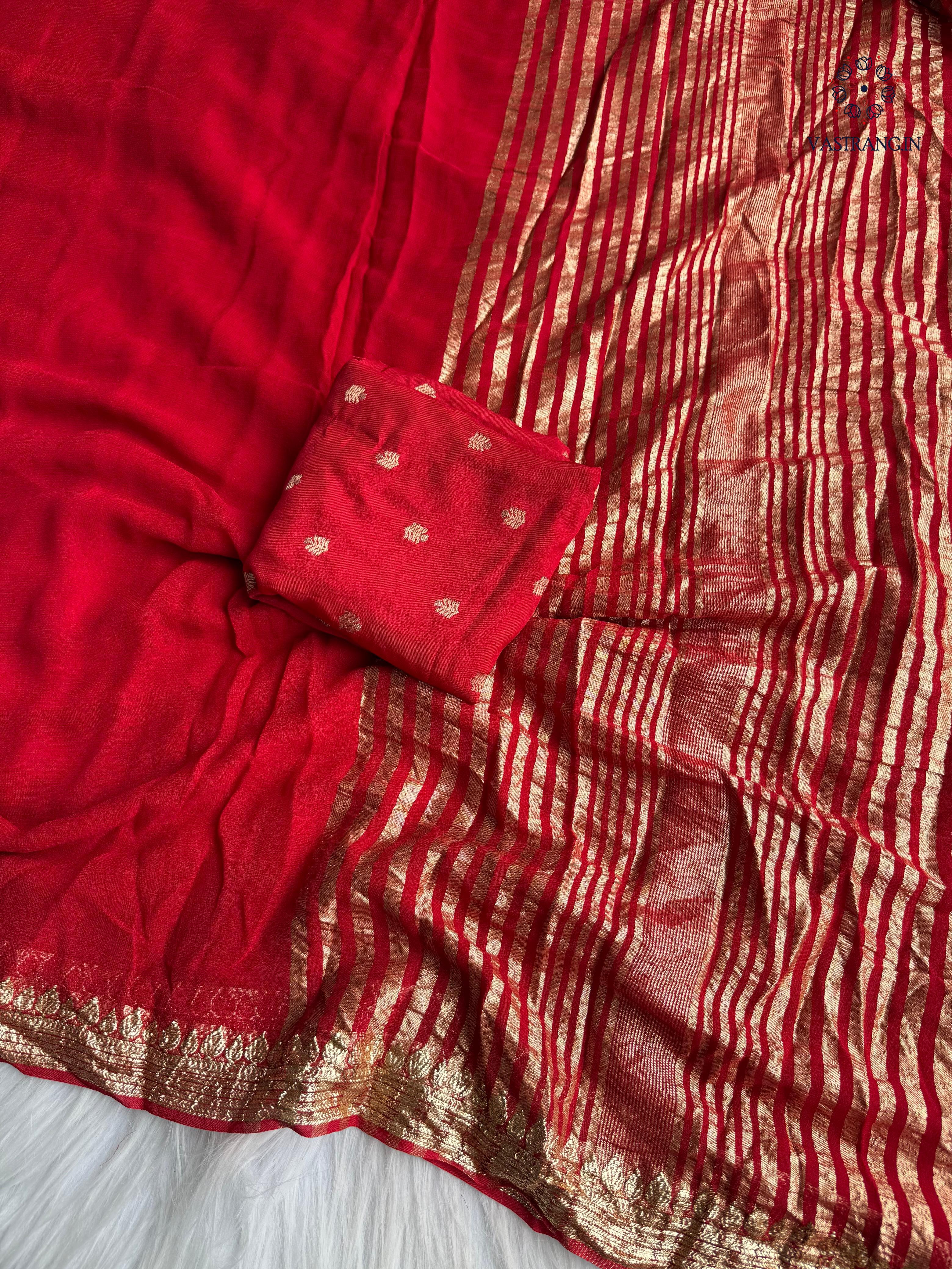 Latest Wedding Wear Pure Viscose Georgette Jacquard Weaving Work Fancy Designer Saree With Blouse