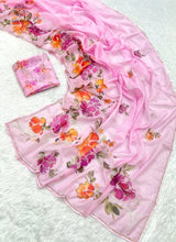 Load image into Gallery viewer, New Pink Color Pure Tebby Silk Print n Hand Work Fancy Designer Wedding Wear Saree With Blouse
