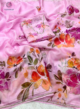 Load image into Gallery viewer, New Pink Color Pure Tebby Silk Print n Hand Work Fancy Designer Wedding Wear Saree With Blouse
