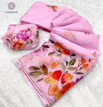 Load image into Gallery viewer, New Pink Color Pure Tebby Silk Print n Hand Work Fancy Designer Wedding Wear Saree With Blouse
