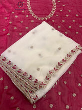 Load image into Gallery viewer, New Wedding Wear Off White Color Crunchy Chiffon Silk With Beautiful Embroidery n Cut Work Fancy Designer Saree

