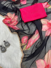 Load image into Gallery viewer, New Beautiful Soft Tebby Silk Print n Handwork Partywear Fancy Designer Saree With Blouse
