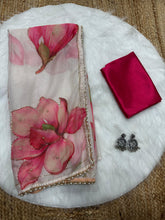 Load image into Gallery viewer, New Beautiful Soft Tebby Silk Print n Handwork Partywear Fancy Designer Saree With Blouse

