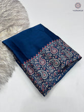 Load image into Gallery viewer, New Function Wear Blue Color Pure Satin Silk Ajrak Printed Rich Pallu n Tussles Work Fancy Designer Saree
