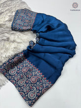 Load image into Gallery viewer, New Function Wear Blue Color Pure Satin Silk Ajrak Printed Rich Pallu n Tussles Work Fancy Designer Saree
