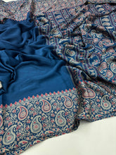 Load image into Gallery viewer, New Function Wear Blue Color Pure Satin Silk Ajrak Printed Rich Pallu n Tussles Work Fancy Designer Saree
