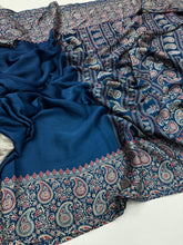 Load image into Gallery viewer, New Function Wear Blue Color Pure Satin Silk Ajrak Printed Rich Pallu n Tussles Work Fancy Designer Saree
