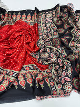 Load image into Gallery viewer, Gorgeous Party wear Pure Satin Silk Ajrak Printed Rich Pallu n Tussles Work Fancy Designer Saree
