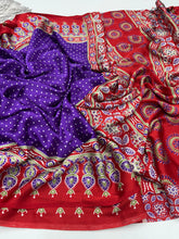 Load image into Gallery viewer, Gorgeous Party wear Pure Satin Silk Ajrak Printed Rich Pallu n Tussles Work Fancy Designer Saree

