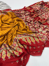 Load image into Gallery viewer, Gorgeous Party wear Pure Satin Silk Ajrak Printed Rich Pallu n Tussles Work Fancy Designer Saree
