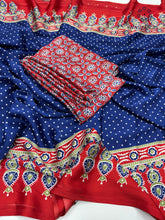 Load image into Gallery viewer, Gorgeous Party wear Pure Satin Silk Ajrak Printed Rich Pallu n Tussles Work Fancy Designer Saree
