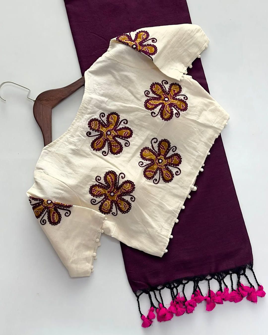 Latest Cotton Fabric Tussels Work Fancy Designer Function Wear Saree With Stitched Blouse