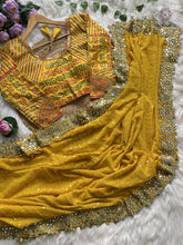 Load image into Gallery viewer, New Partywear Yellow Color Faux Georgette Sequence n Mirror Work Fancy Designer Saree With Unstitched Blouse
