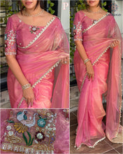 Load image into Gallery viewer, New Soft Organza Silk Festive Wear Heavy Pearl n Hand Work Fancy Designer Saree With Blouse
