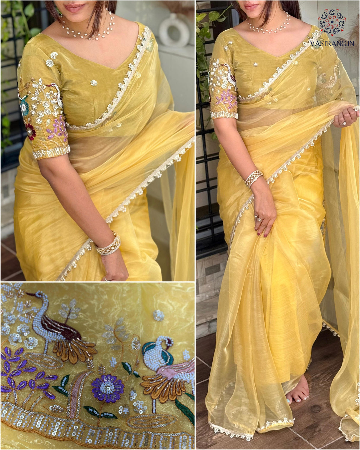New Soft Organza Silk Festive Wear Heavy Pearl n Hand Work Fancy Designer Saree With Blouse