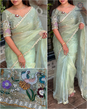 Load image into Gallery viewer, New Soft Organza Silk Festive Wear Heavy Pearl n Hand Work Fancy Designer Saree With Blouse
