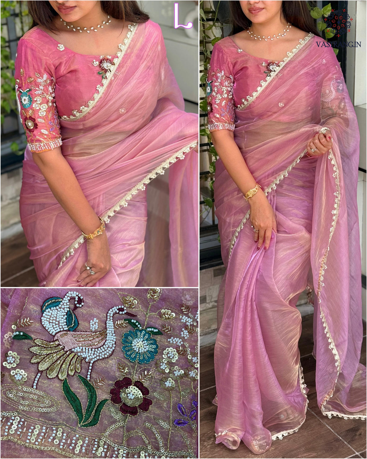 New Soft Organza Silk Festive Wear Heavy Pearl n Hand Work Fancy Designer Saree With Blouse