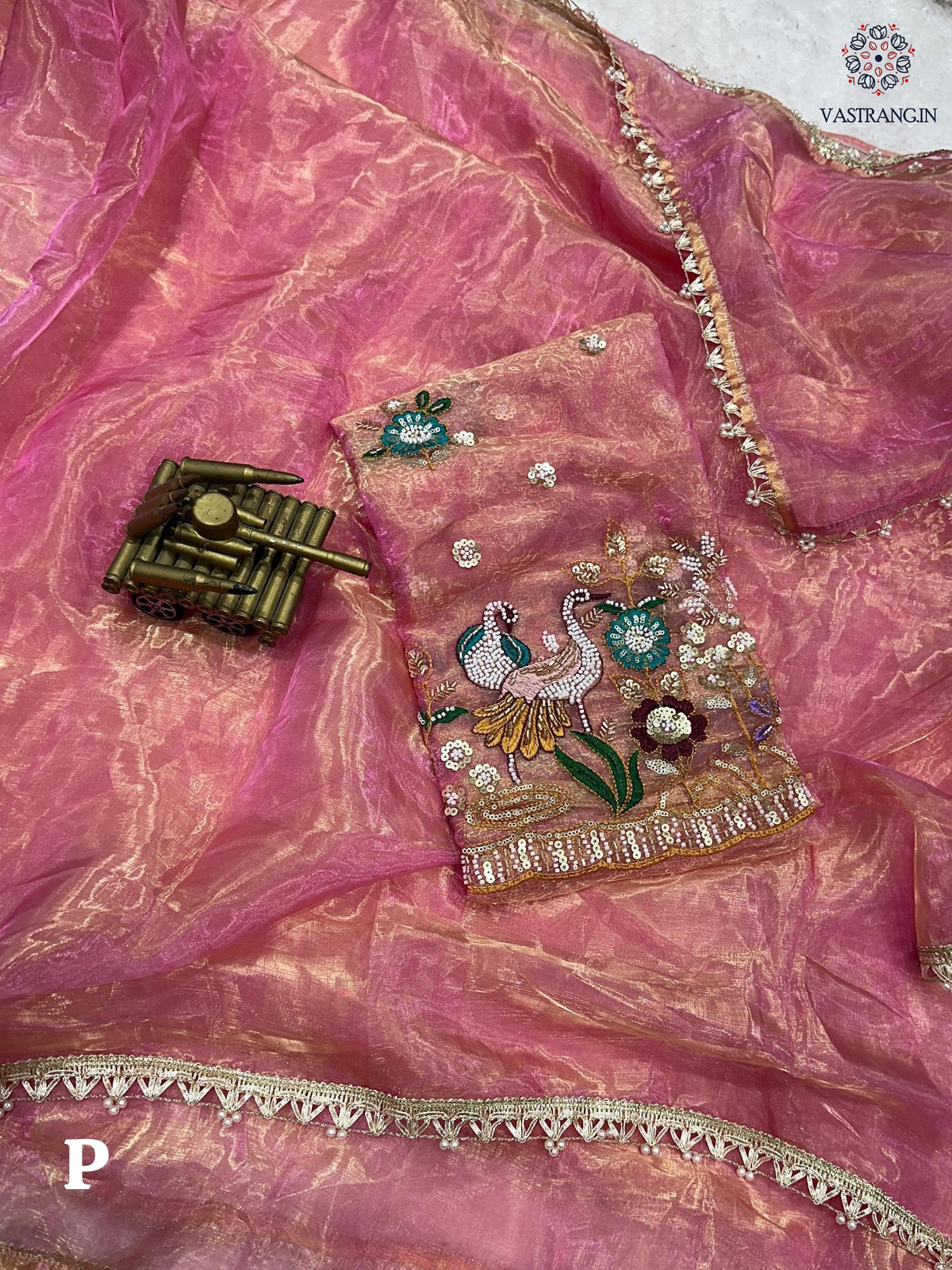 New Soft Organza Silk Festive Wear Heavy Pearl n Hand Work Fancy Designer Saree With Blouse