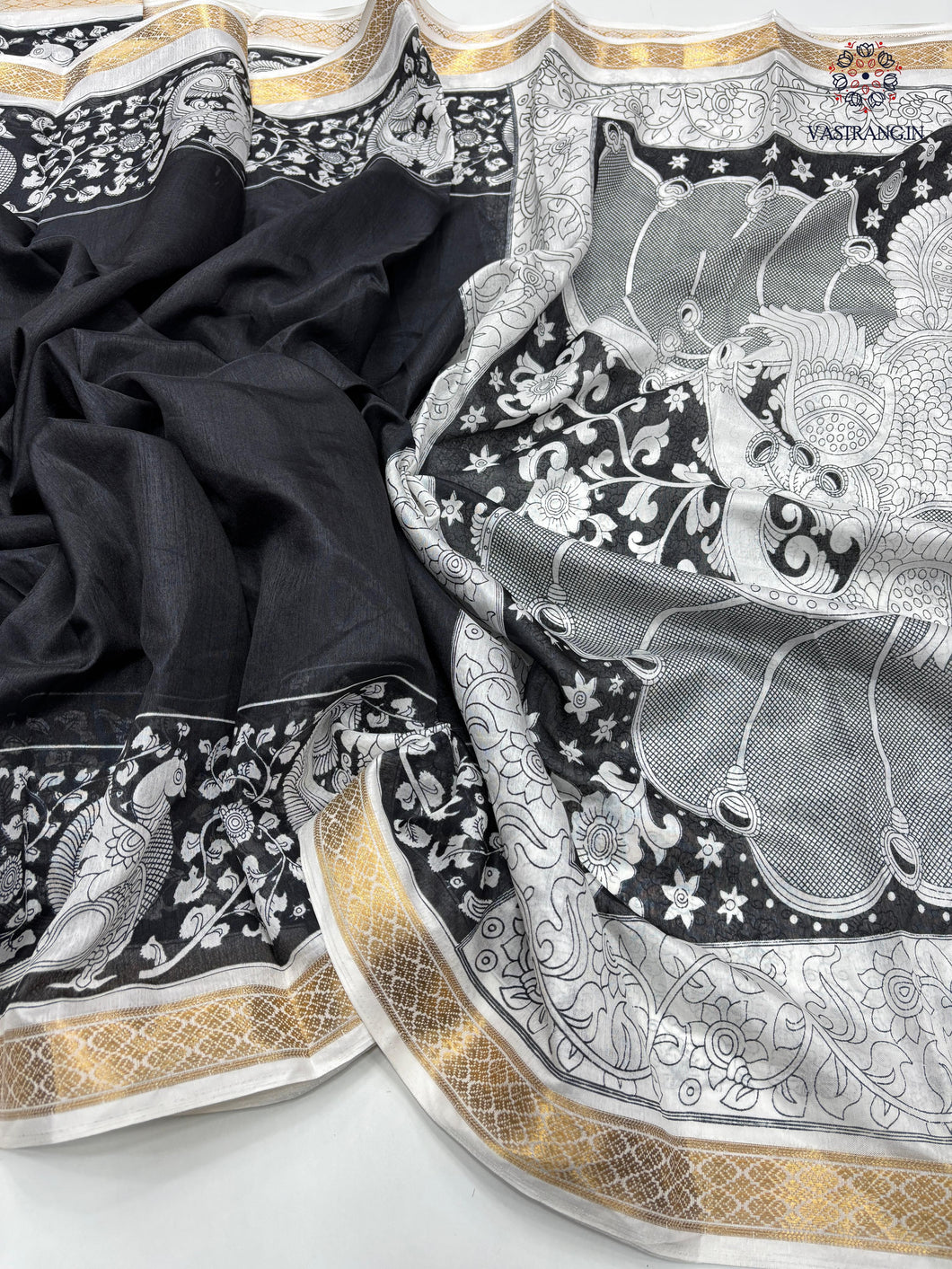 New Function Wear Black Color Dola Silk Print n Jacquard Border Work Fancy Designer Saree With Blouse