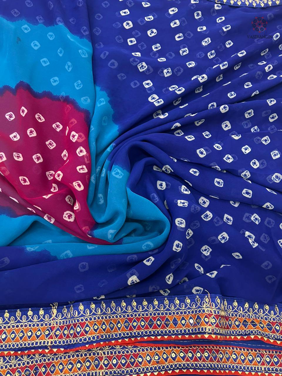 New Blue Color Georgette Print n Sequence Lace Border Work Fancy Designer Wedding Wear Saree