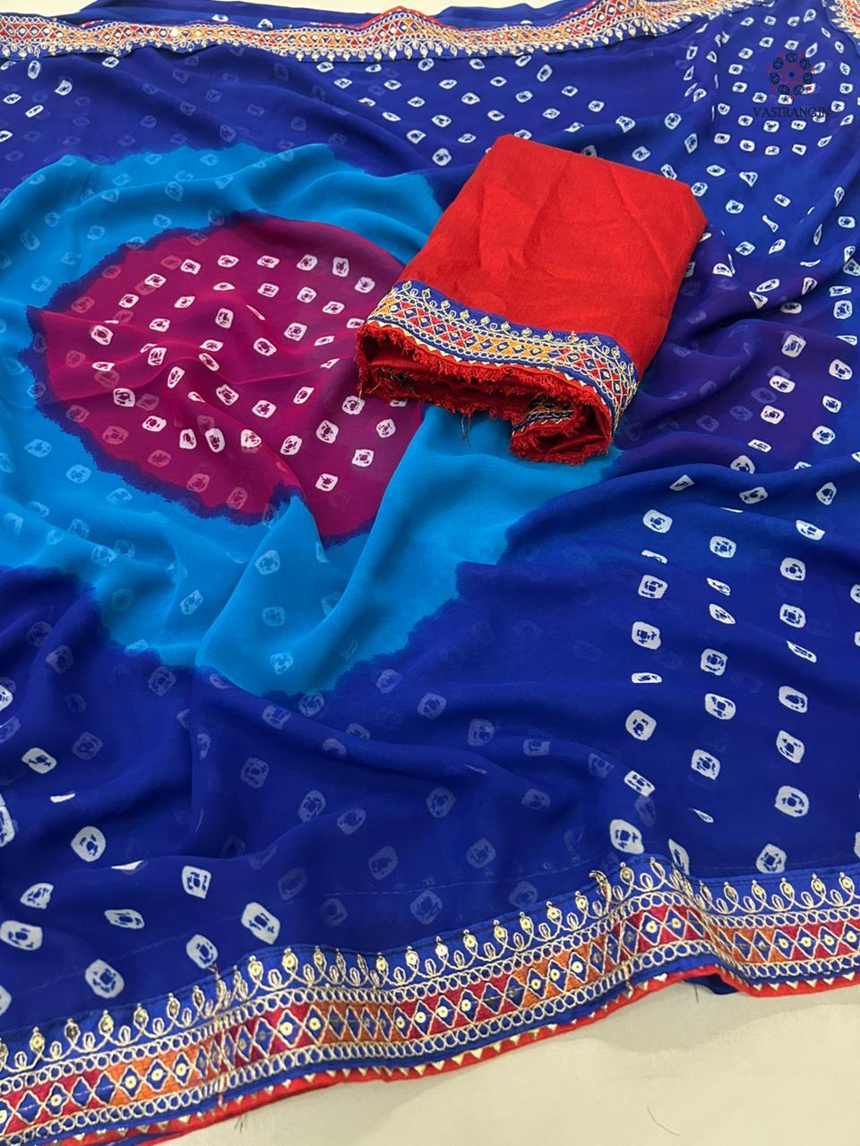 New Blue Color Georgette Print n Sequence Lace Border Work Fancy Designer Wedding Wear Saree