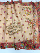 Load image into Gallery viewer, New Cream Color Tissue Cotton Print Work Fancy Designer Wedding Wear Saree With Blouse
