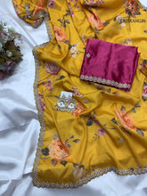 Load image into Gallery viewer, New Wedding Wear Pure Chinnon Silk Print Embroidery n Diamond Work Fancy Designer Saree
